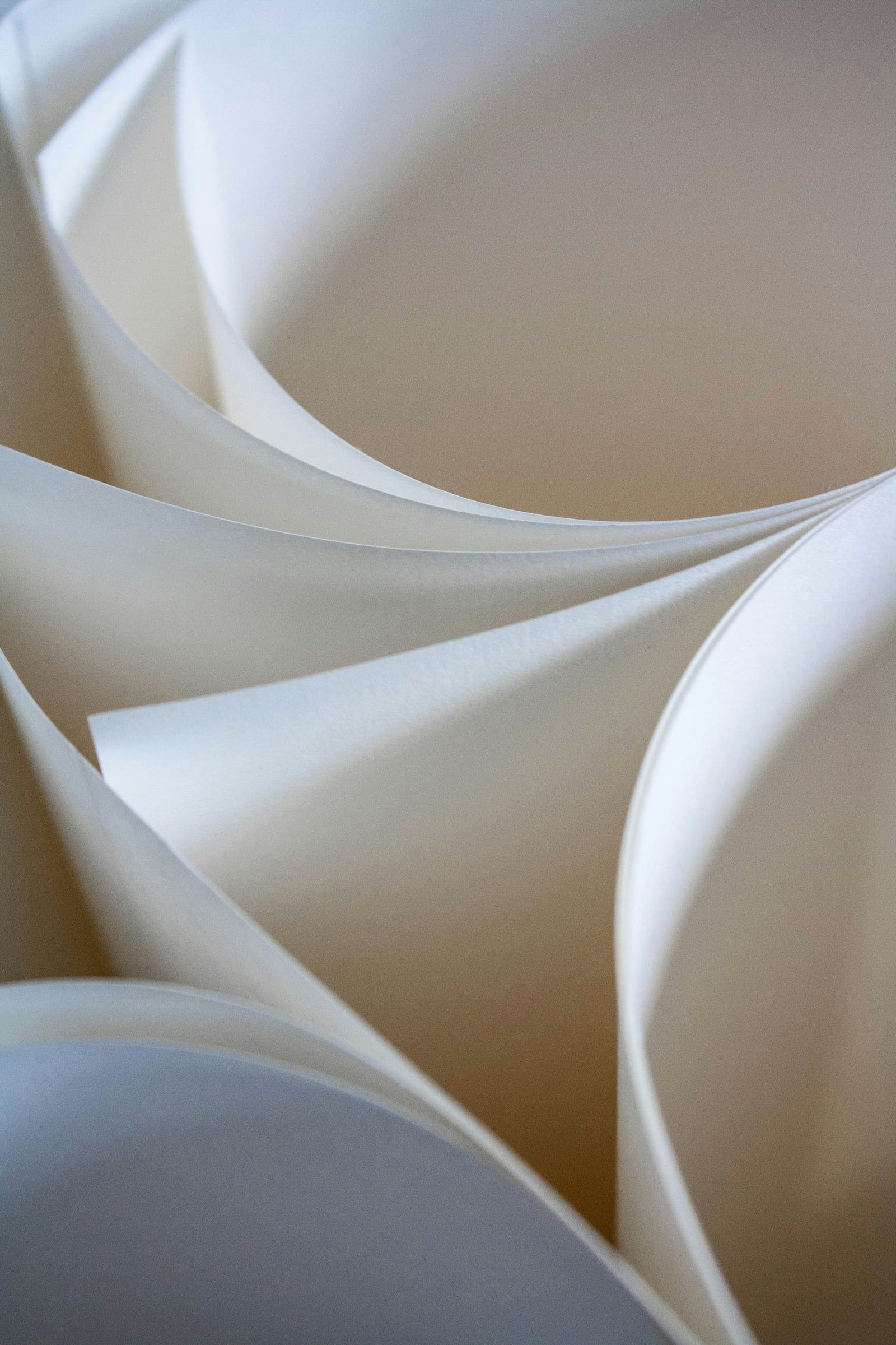 Close-up of curved sheets of white paper