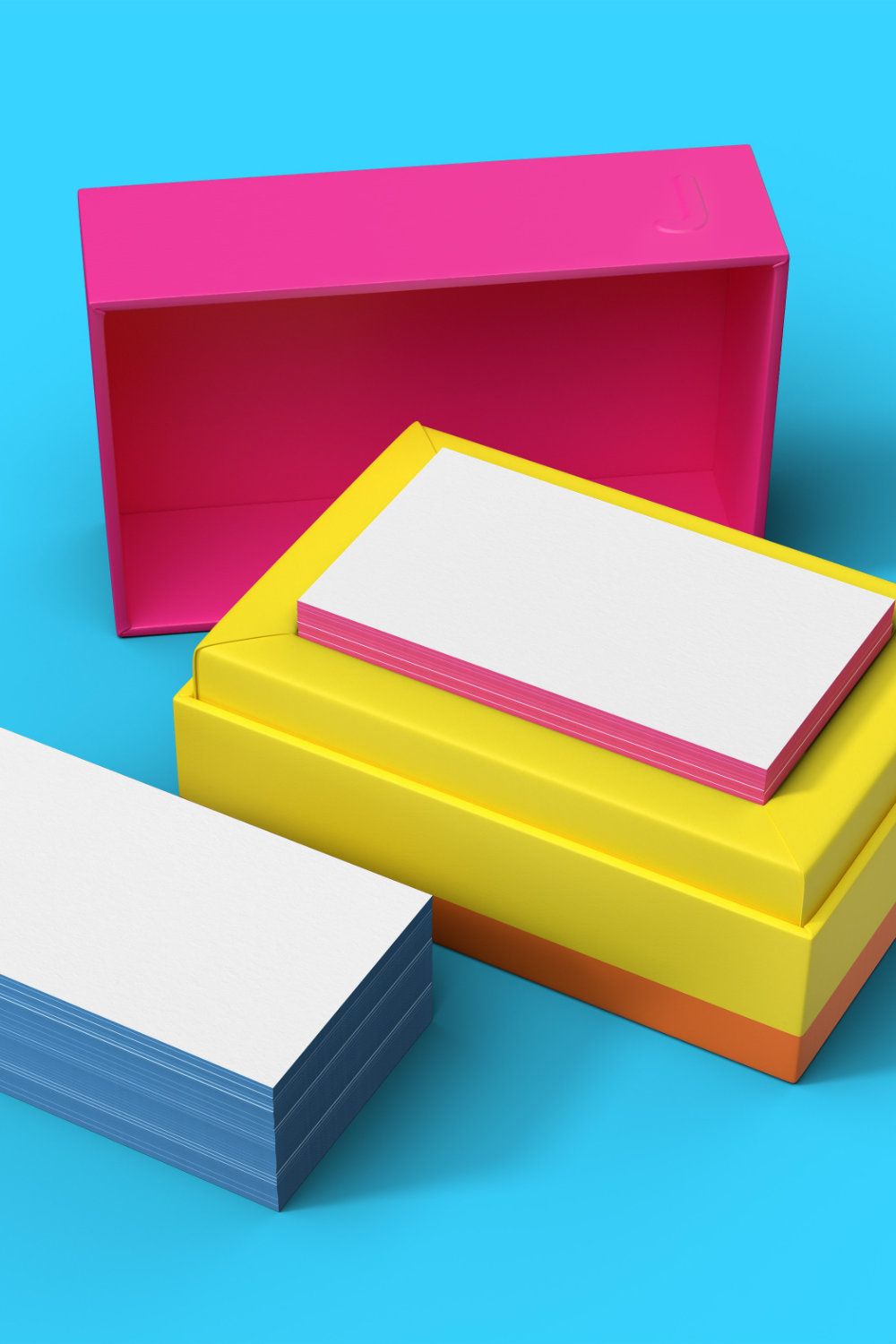 Business cards in colourful presentation boxes